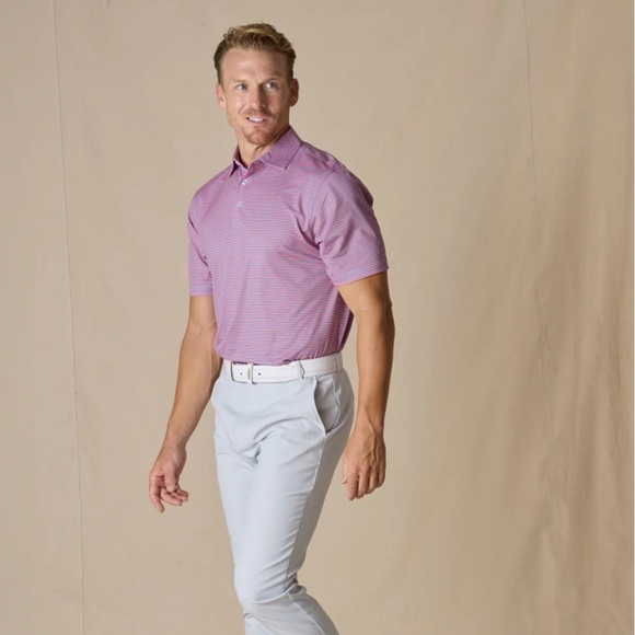 STRAIGHT DOWN Men’s Luxury Golf Polo Shirt SZ XXL Blue White Micro Stripe NWOT - Picture 12 of 15